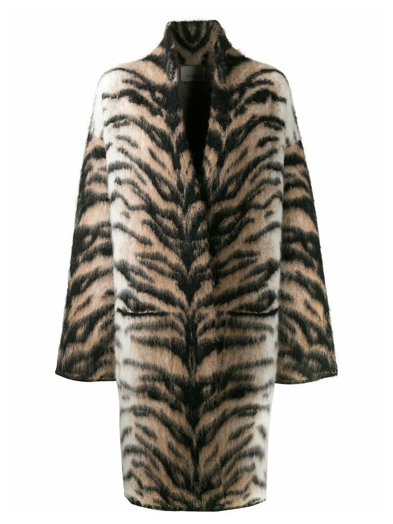Laneus tiger-print midi coat - Neutrals