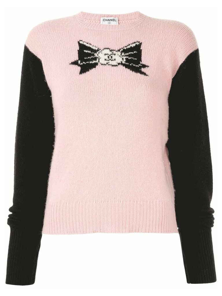Chanel Pre-Owned 1995 cashmere intarsia CC ribbon jumper - PINK
