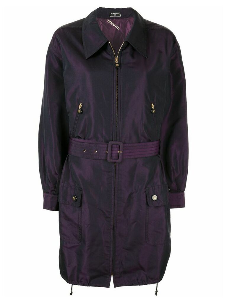 Chanel Pre-Owned silk iridescent belted lightweight coat - PURPLE