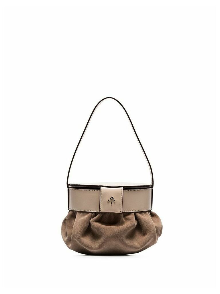 Manu Atelier beige Pouched suede and leather shoulder bag - Neutrals