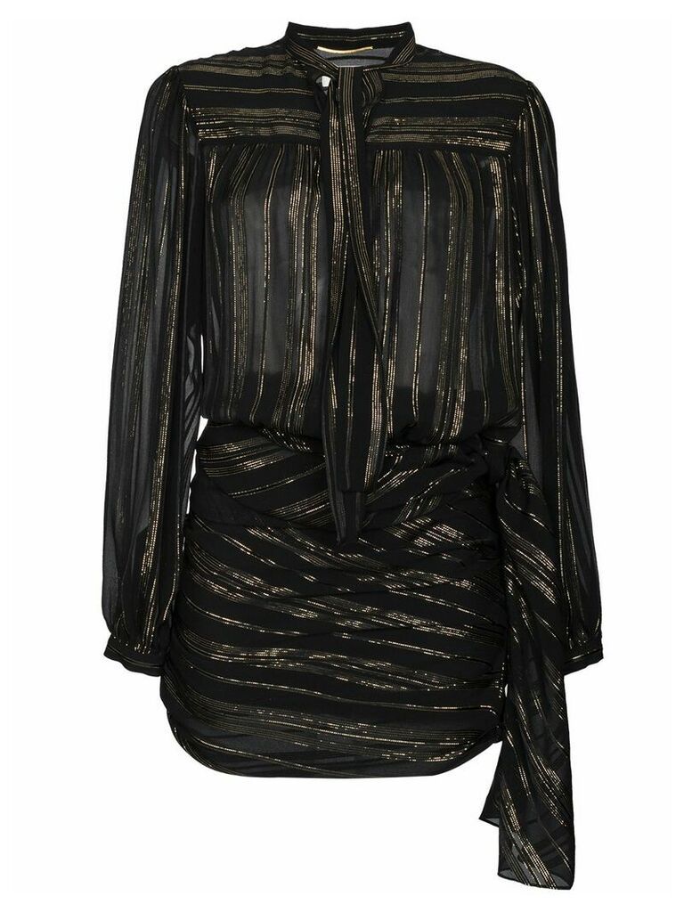 Saint Laurent bow detail metallic wrap silk mini dress - Black
