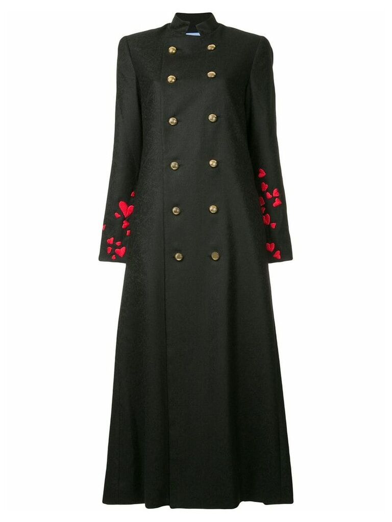 Macgraw heart embroidered double-breasted coat - Black