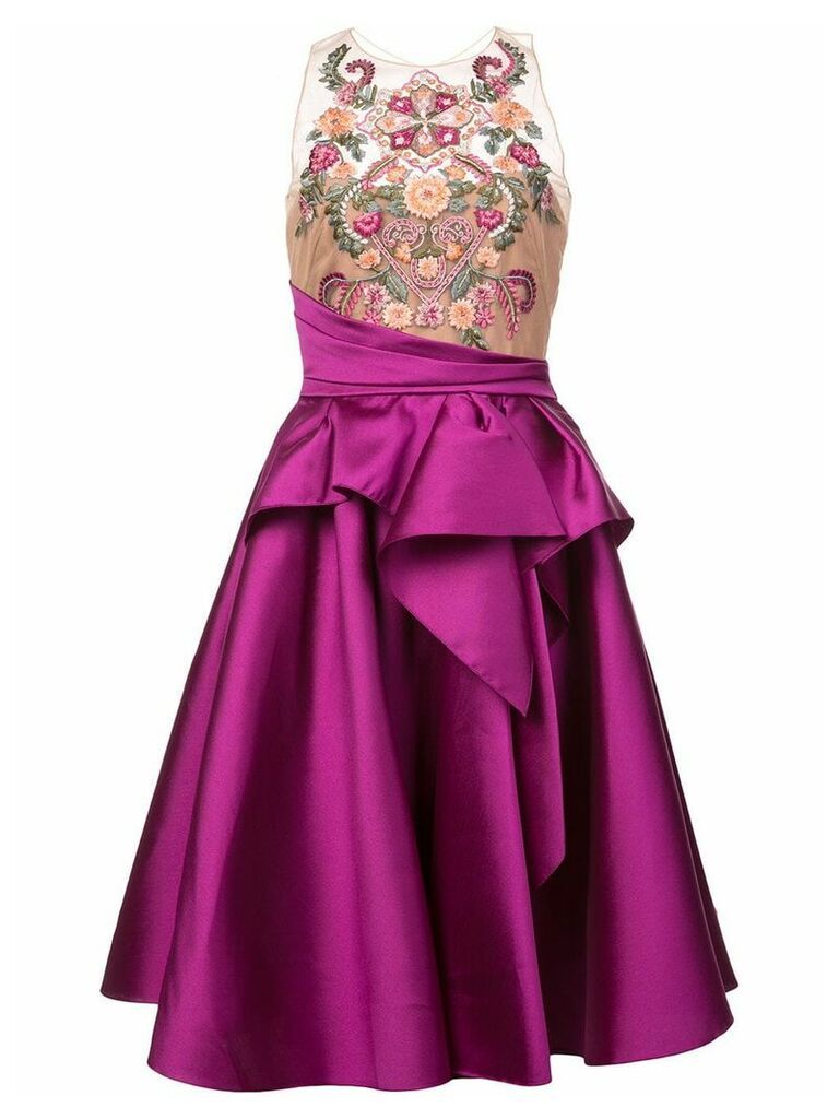 Marchesa Notte embroidered top flared dress - PINK