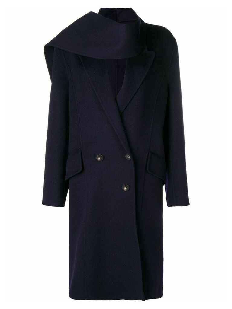 JW Anderson Navy Double Face Wool Scarf Coat - Blue