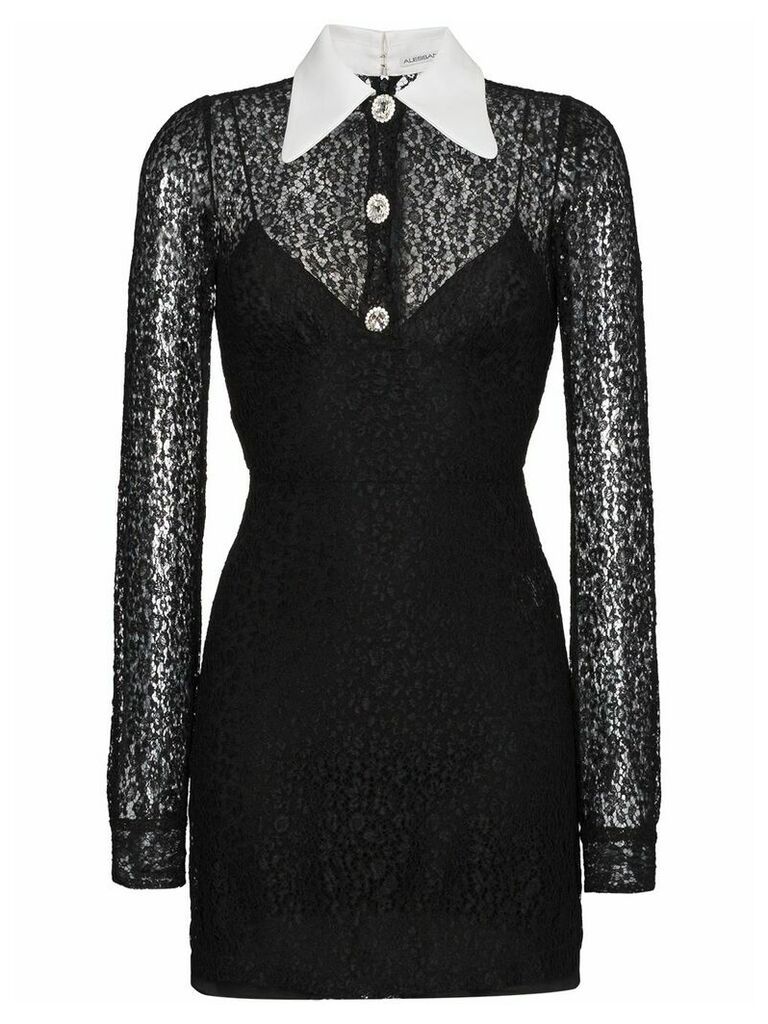 Alessandra Rich Silk Mini lace dress with contrast collar - Black