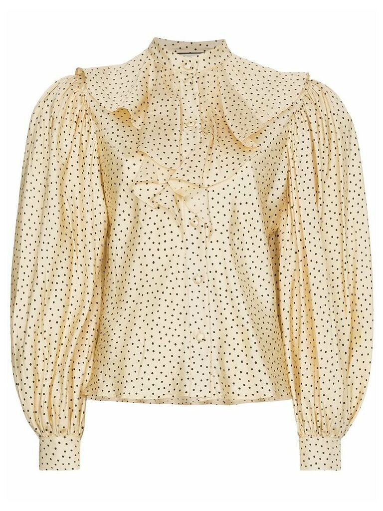 Gucci Silk polka dot ruffle puff sleeve blouse - Neutrals