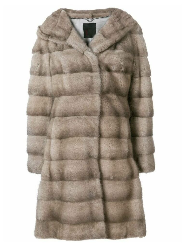 Liska Valencia hooded fur coat - NEUTRALS