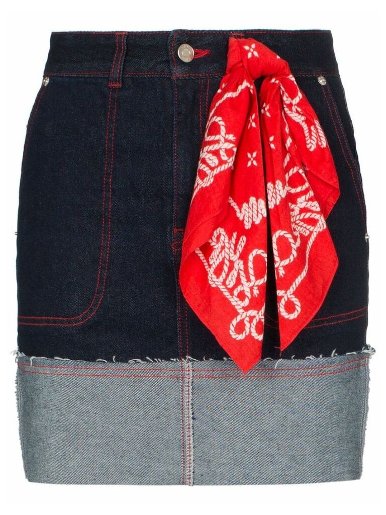 SJYP scarf-detail denim skirt - Blue