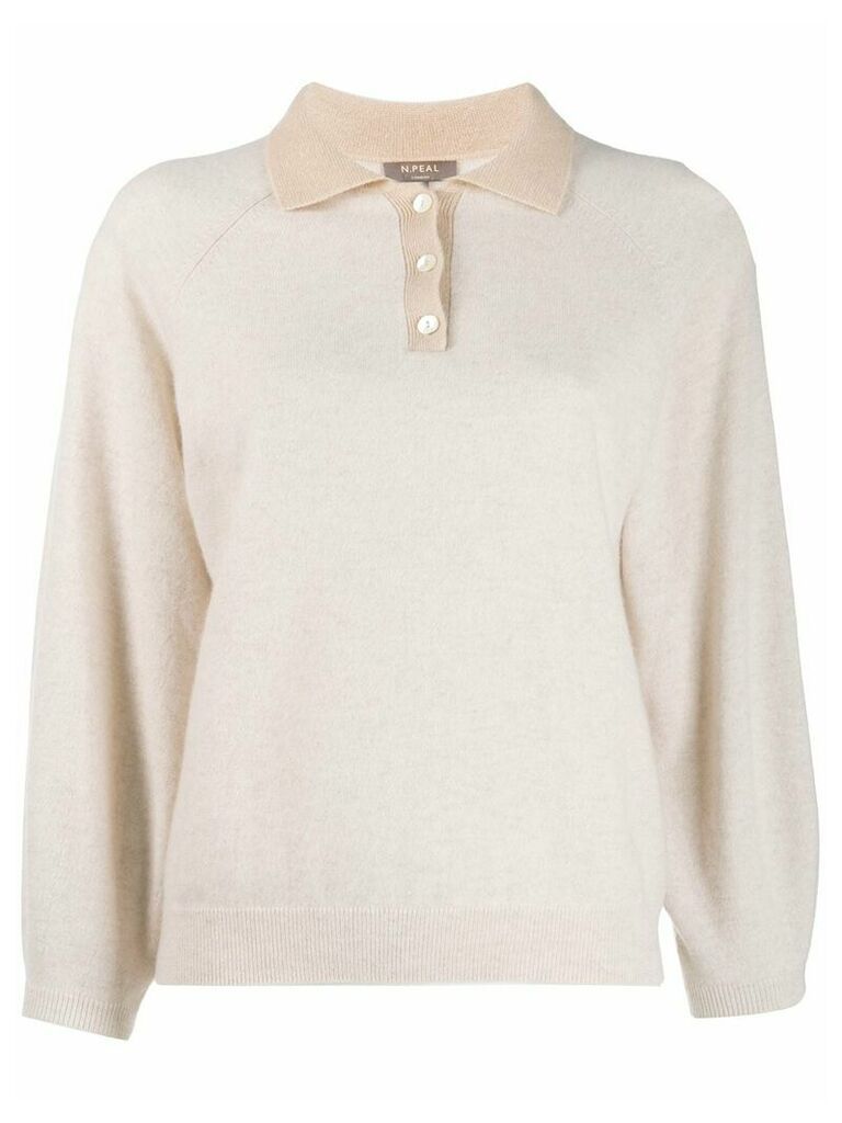 N.Peal contrast collar polo top - NEUTRALS