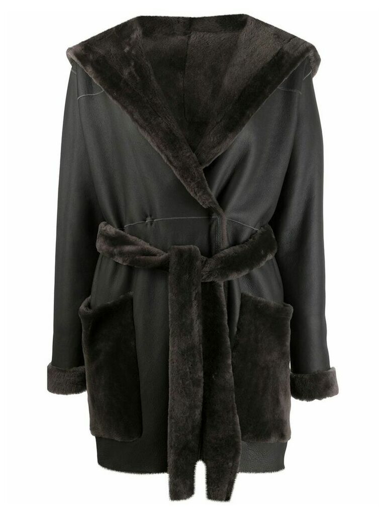 Liska belted lamb skin coat - Black