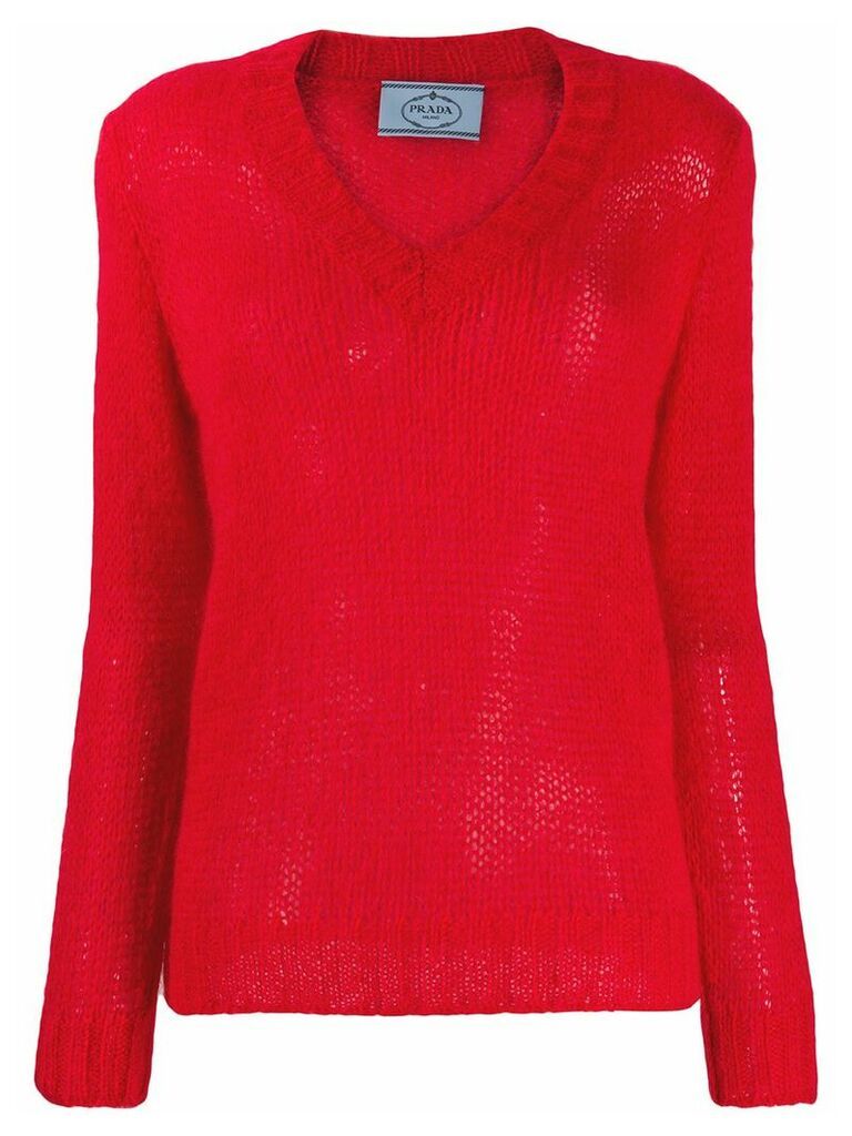 Prada open knit v-neck jumper - Red