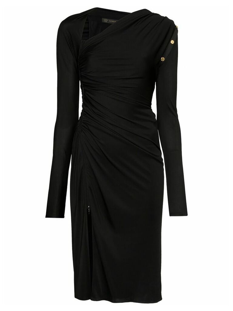 Versace slash-neck asymmetric midi dress - Black