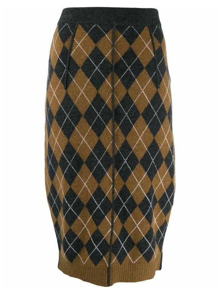 Pringle of Scotland patchwork argyle pencil skirt - Grey