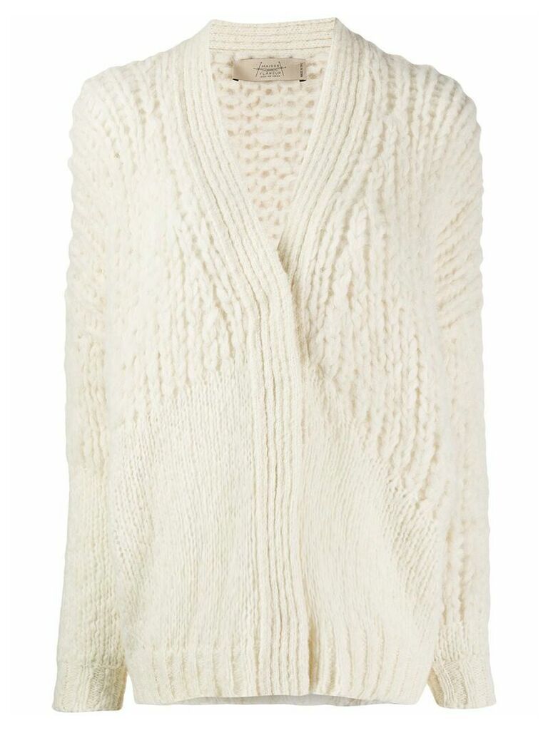 Maison Flaneur chunky knit cardigan - White