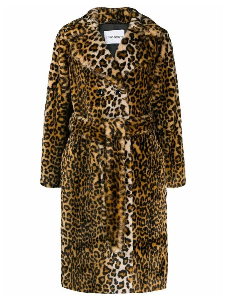STAND STUDIO belted leopard print coat - Brown