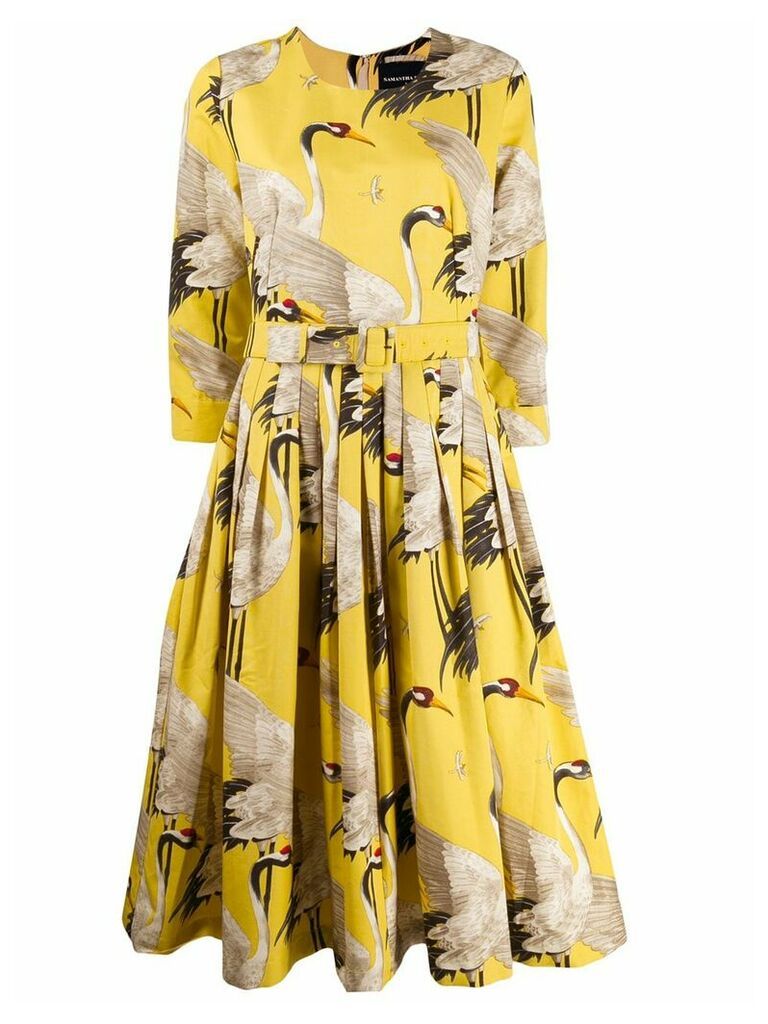 Samantha Sung bird print flared dress - Yellow