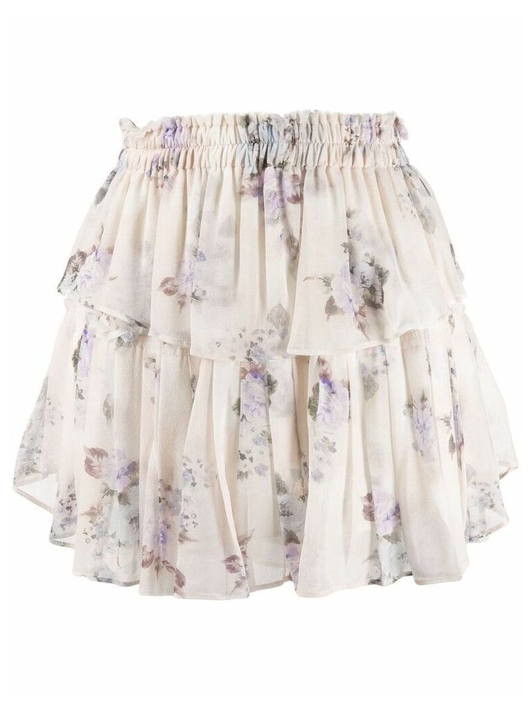 Love Shack Fancy tiered silk mini skirt - White