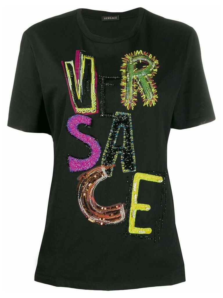 Versace logo sequin T-shirt - Black