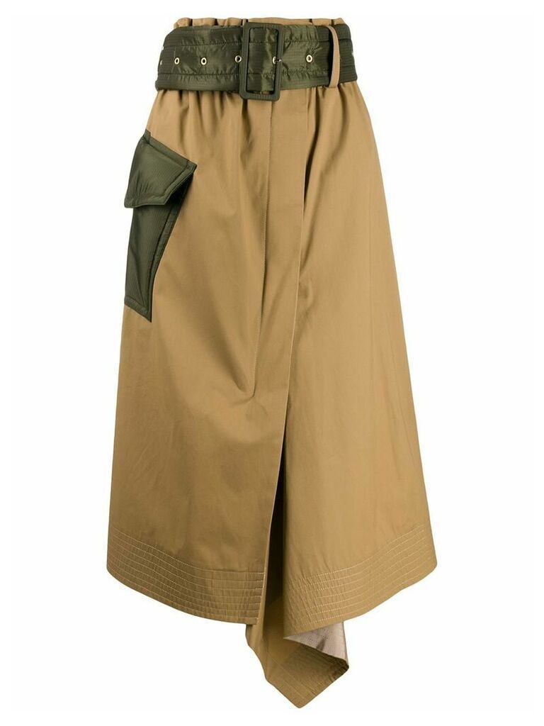 Sacai belted midi-skirt - NEUTRALS