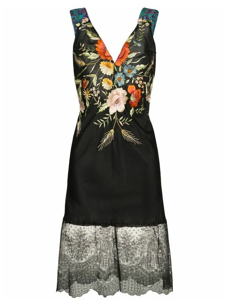 One Vintage embroidered floral fitted dress - Black