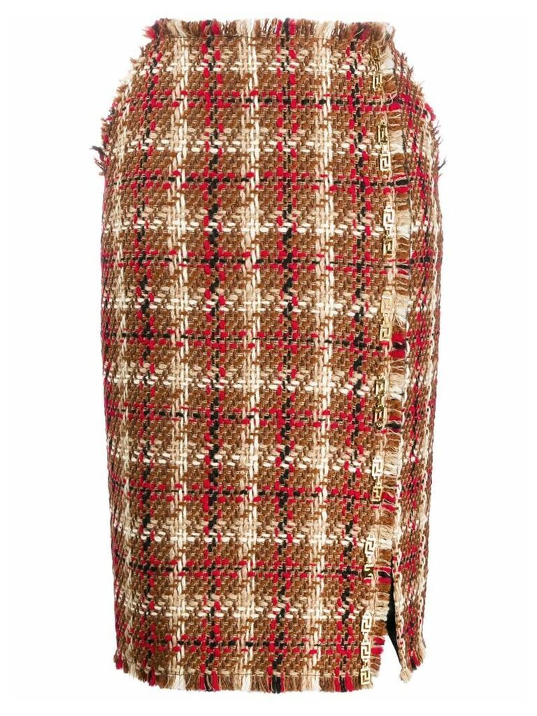 Versace tweed side slit skirt - Brown