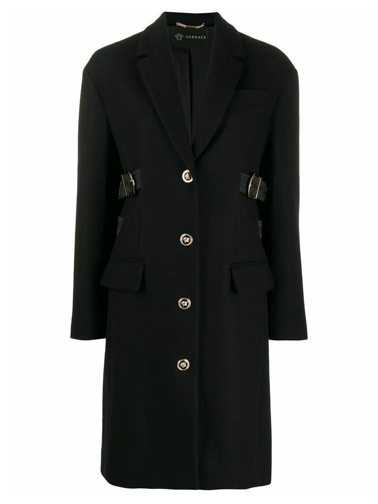 Versace buckle embellished single-breasted coat - Black