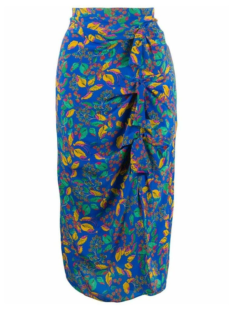 Saloni Berry Leaf-print silk skirt - Blue