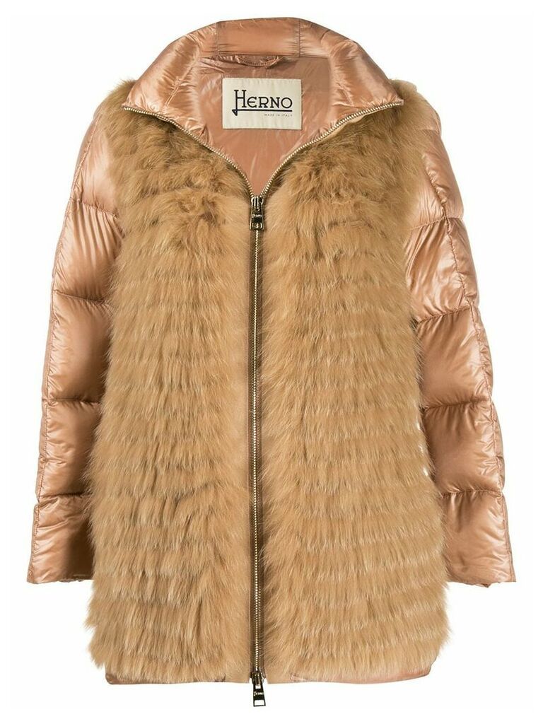 Herno fur panel padded coat - Neutrals