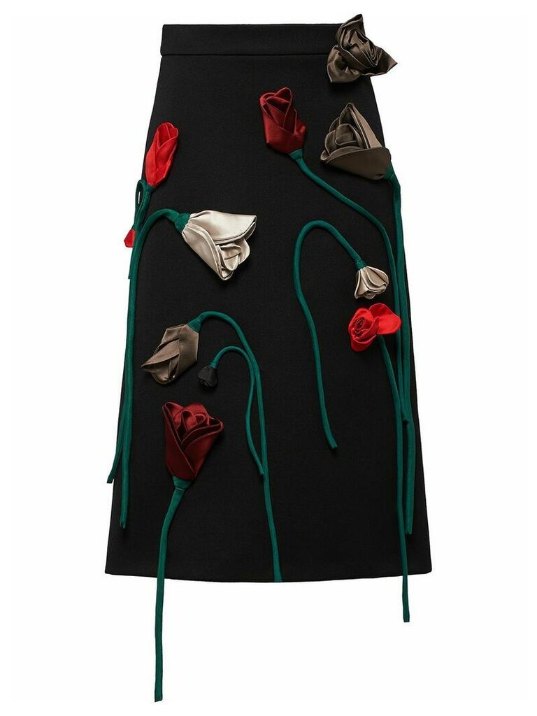 Prada Natté floral-appliqué gabardine skirt - Black