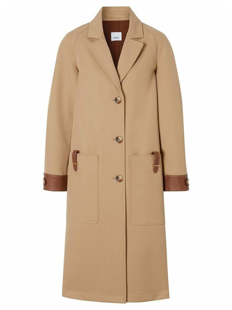 Burberry leather-trimmed coat - NEUTRALS
