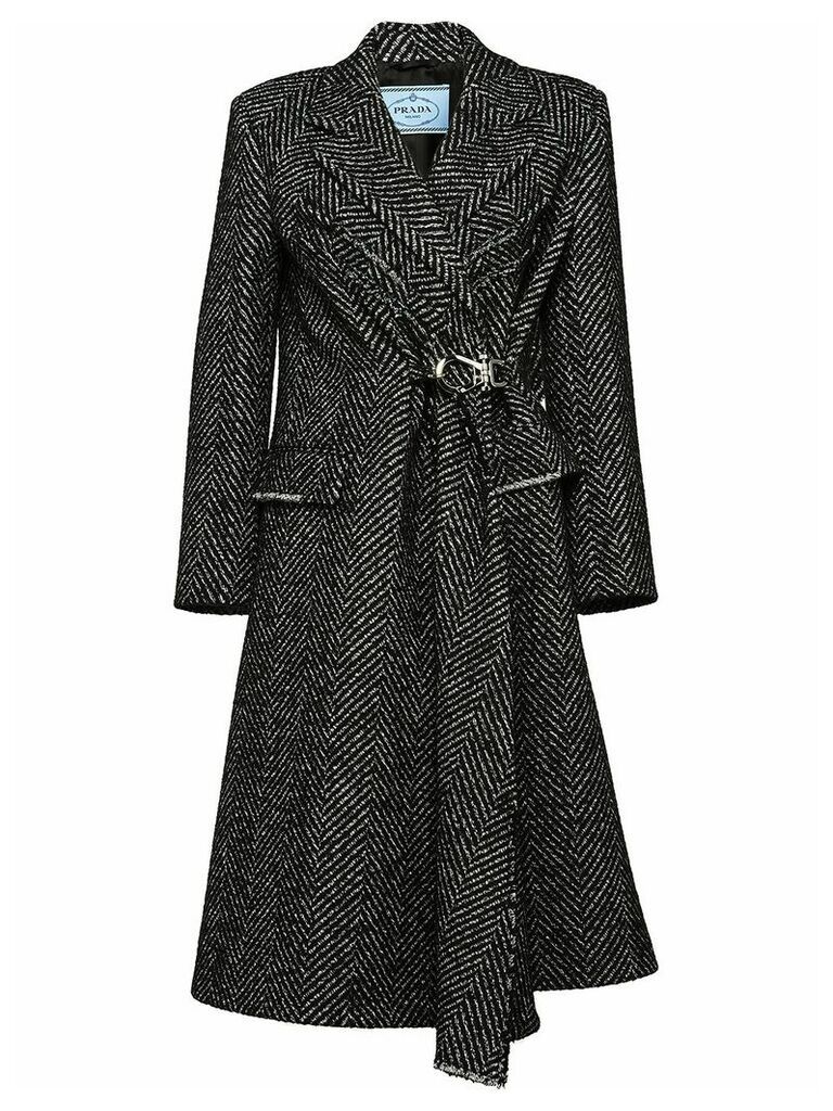 Prada herringbone weave belted coat - Black