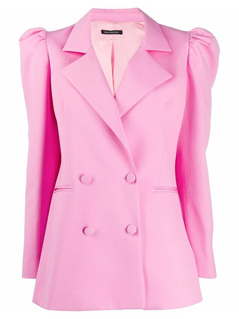 Wandering double-breasted puff-shoulder blazer - PINK