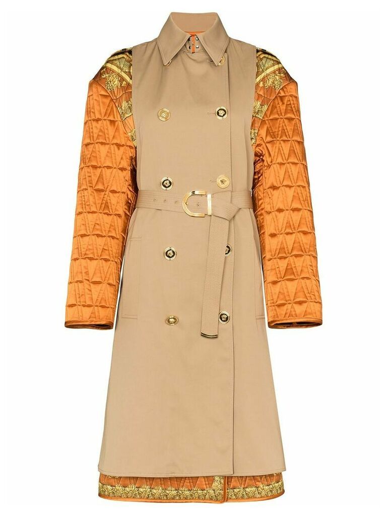 Versace quilted sleeve Baroque trench coat - Brown