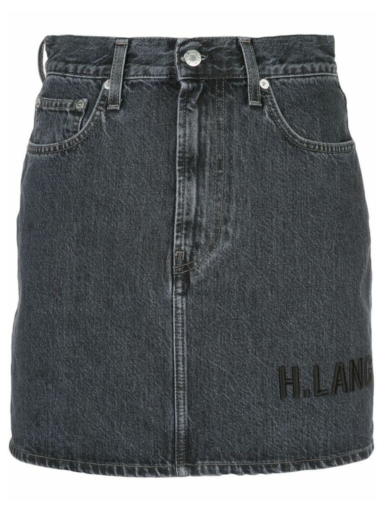 Helmut Lang embroidered logo denim skirt - Grey