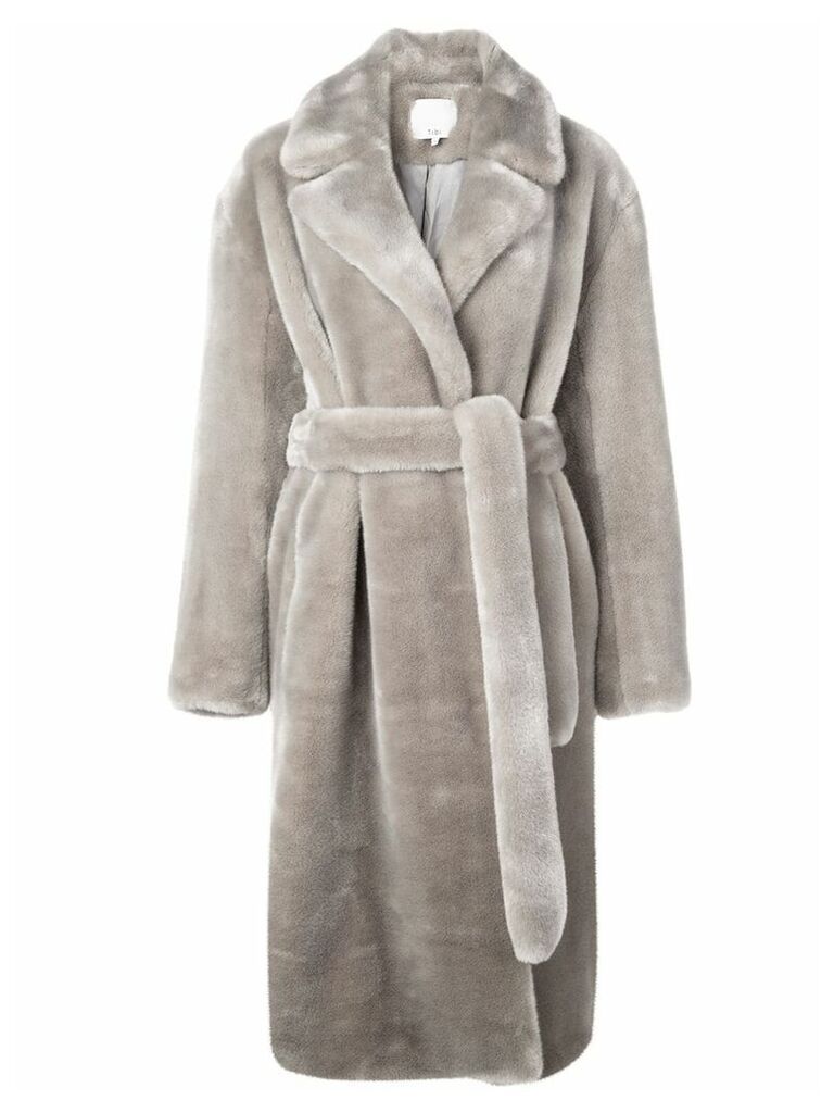 Tibi Luxe faux fur trench coat - Grey