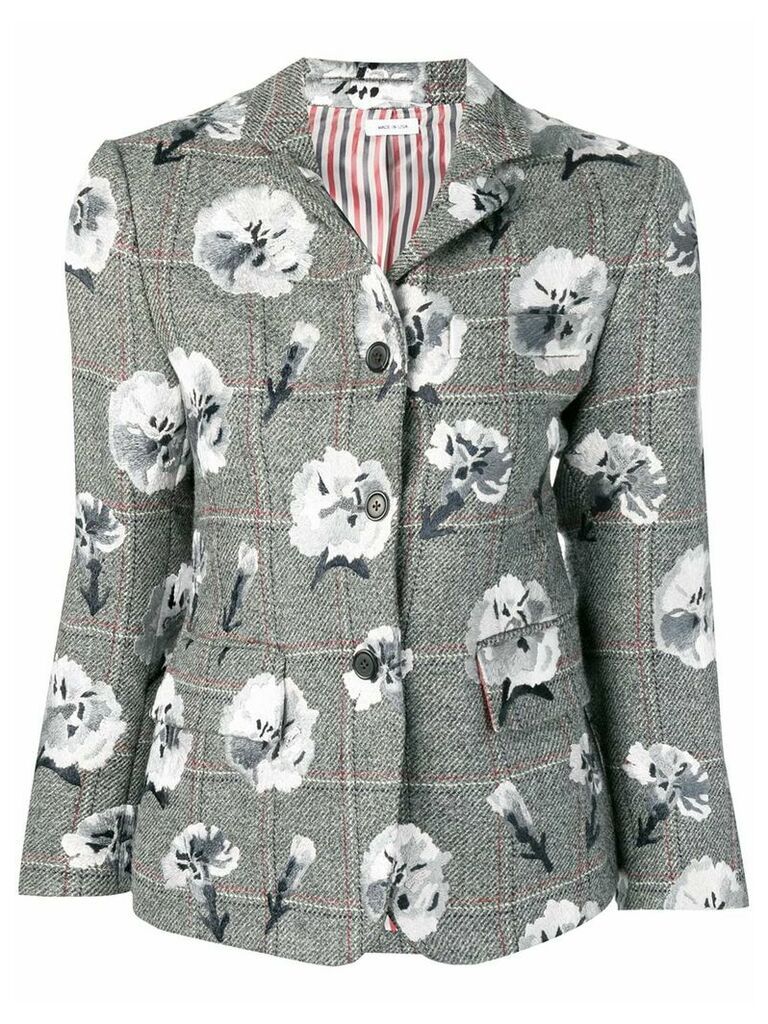 Thom Browne Carnation Embroidered Narrow Sport Coat - Grey