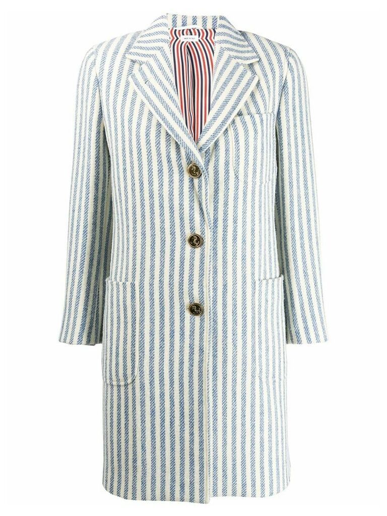 Thom Browne University Stripe Tweed Sack Overcoat - Blue