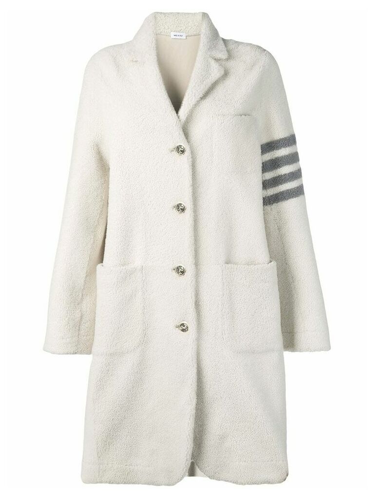 Thom Browne 4-Bar stripe single-breasted overcoat - White