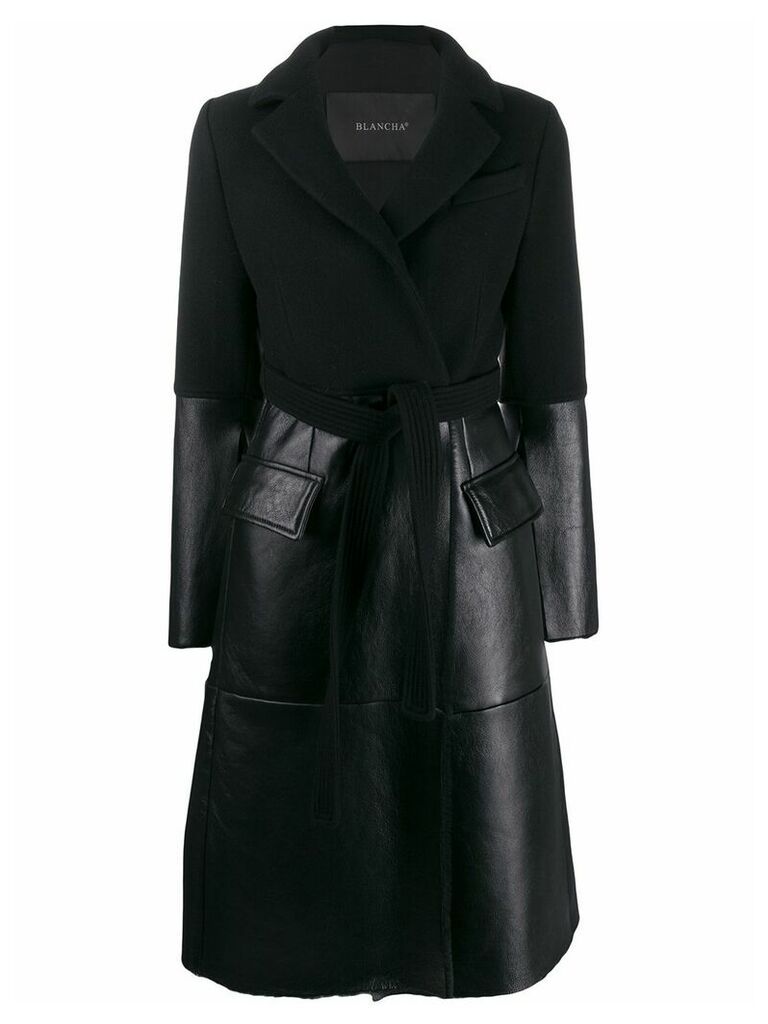 Blancha belted double-breasted coat - Black