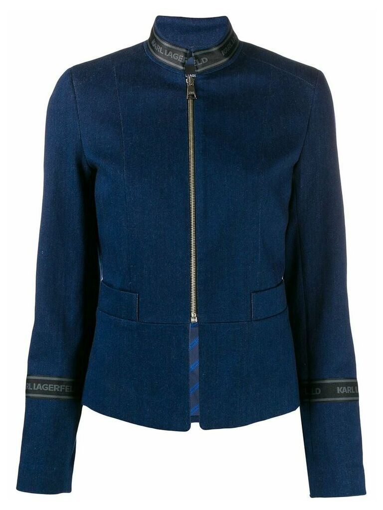 Karl Lagerfeld logo tape zipped denim jacket - Blue