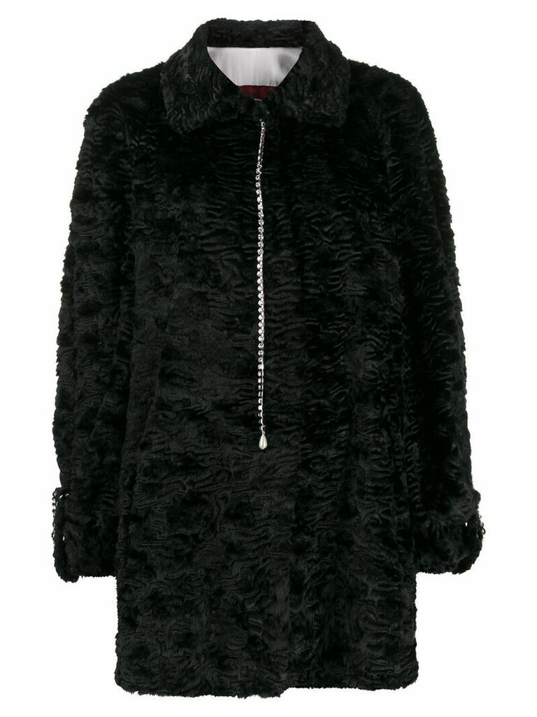 srvz club embellished faux fur coat - Black