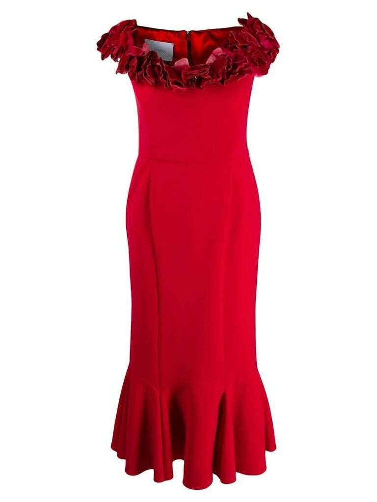 Marchesa floral applique flounce dress - Red