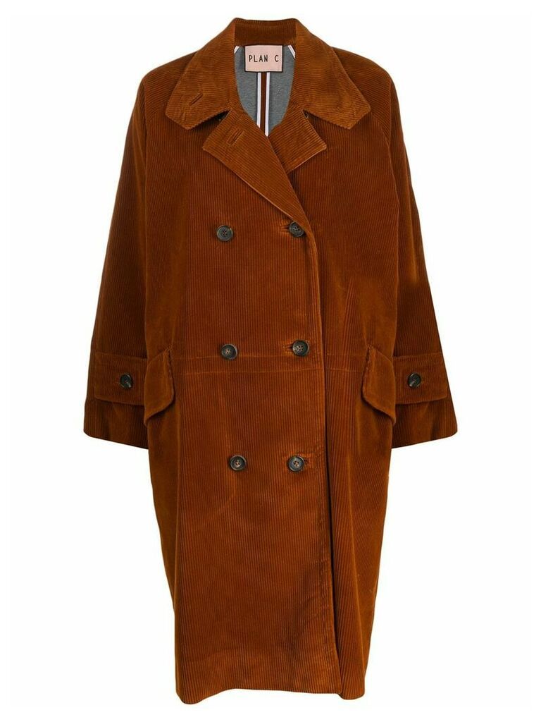 Plan C double-breasted corduroy coat - Brown