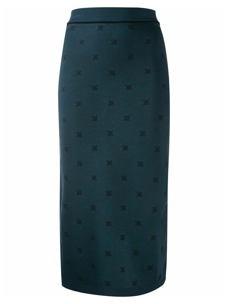 Fendi Karligraphy motif embroidered skirt - Blue