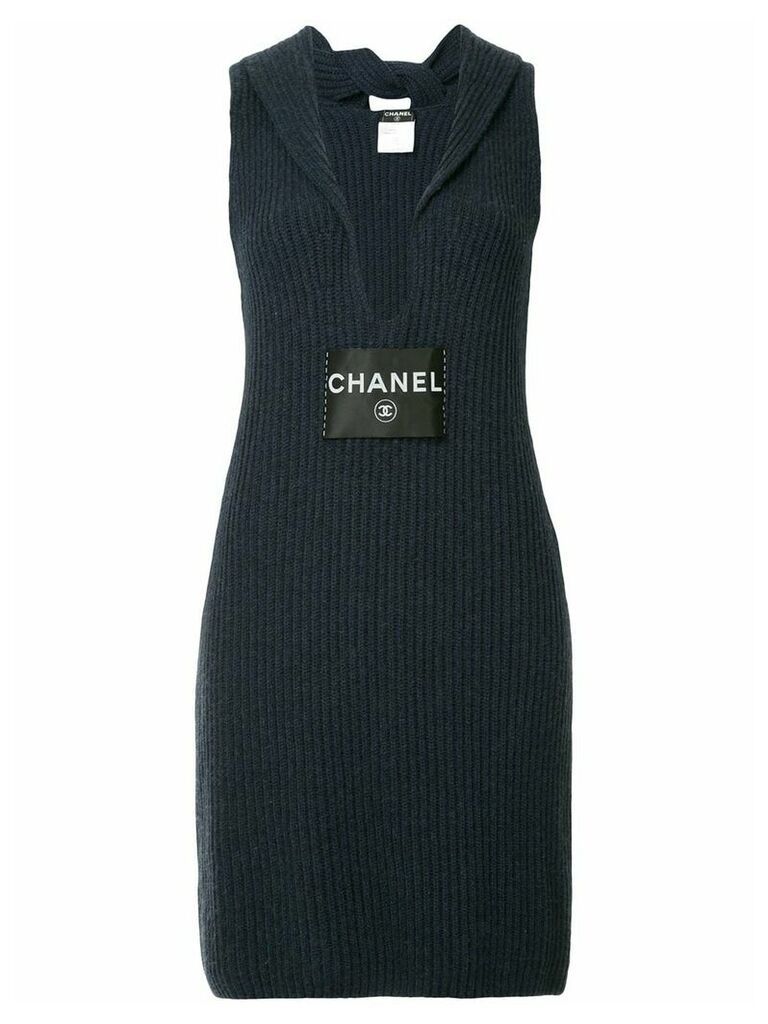 Chanel Pre-Owned ribbed v-neck dress - Blue