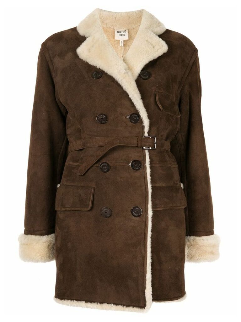 Hermès pre-owned shearling double breasted coat - Brown