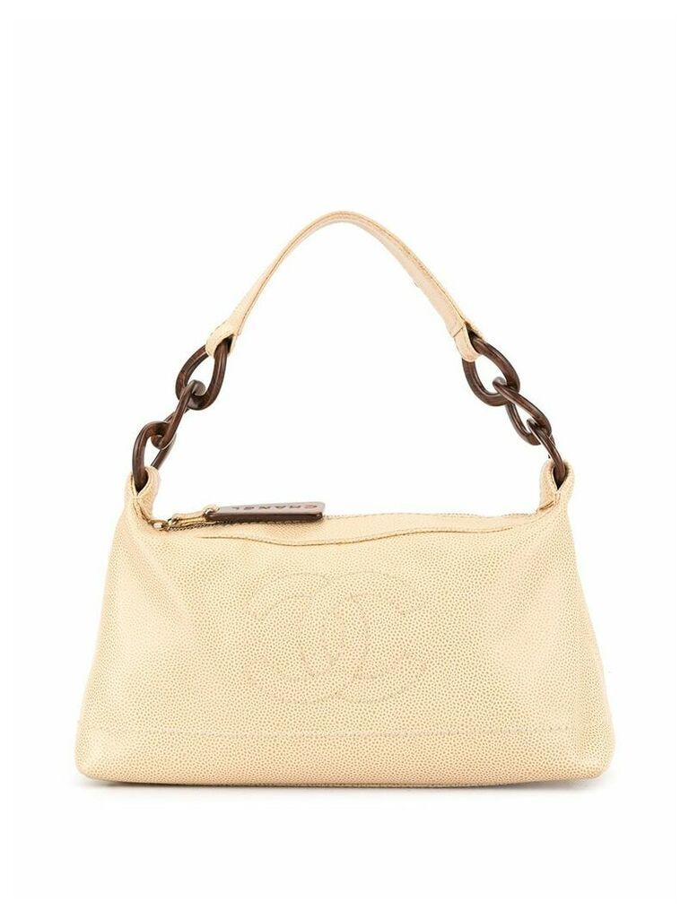 Chanel Pre-Owned wooden details CC logo shoulder bag - Brown