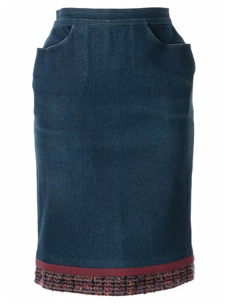 Chanel Pre-Owned tweed detail denim skirt - Blue