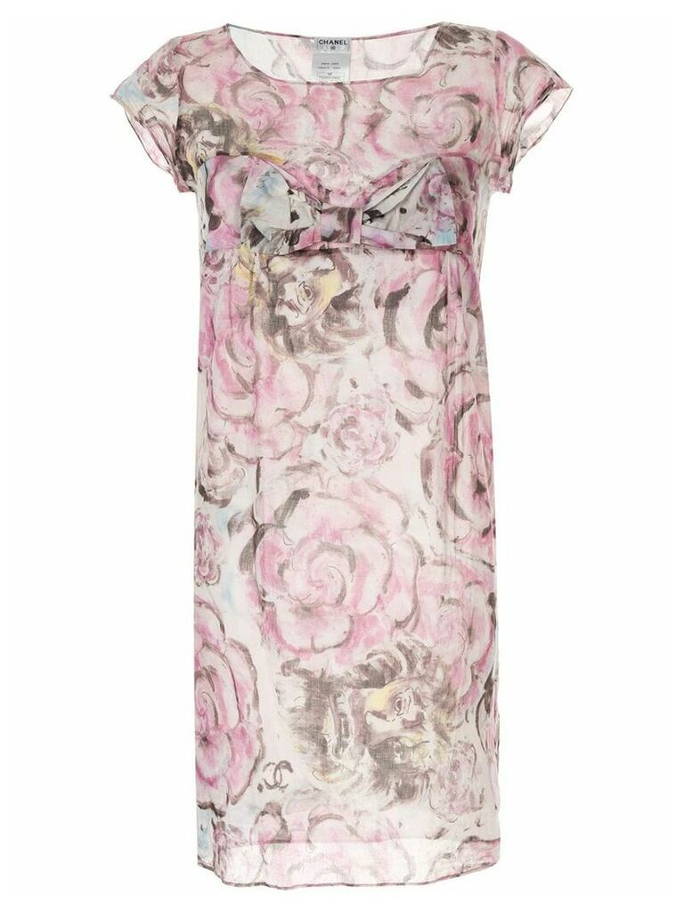 Chanel Pre-Owned bow detail roses print dress - PURPLE