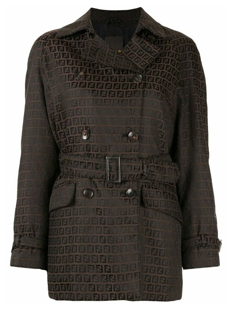 Fendi Pre-Owned Zucca pattern double-breasted belted coat - Brown